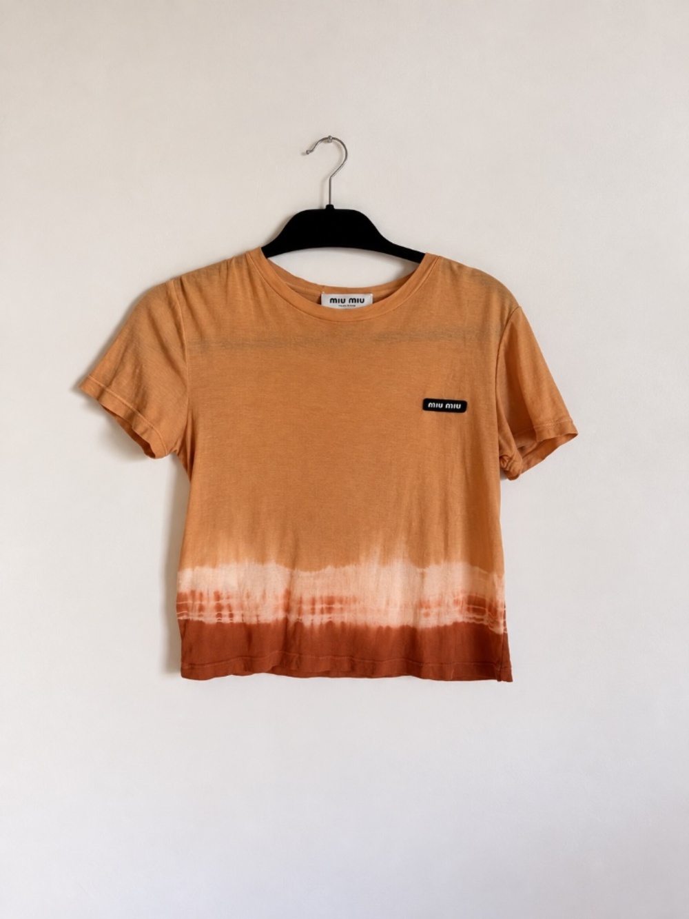 Authentic Miu Miu Orange Tie-Dye Logo Cotton T-Shirt Size Small